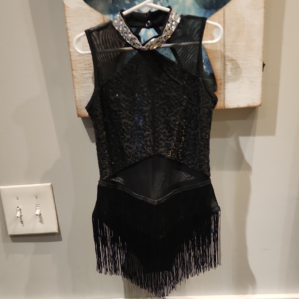 EUC IEFFIEL Black Sequin Fringe Dress with Silver Accents Girls Sz US 10